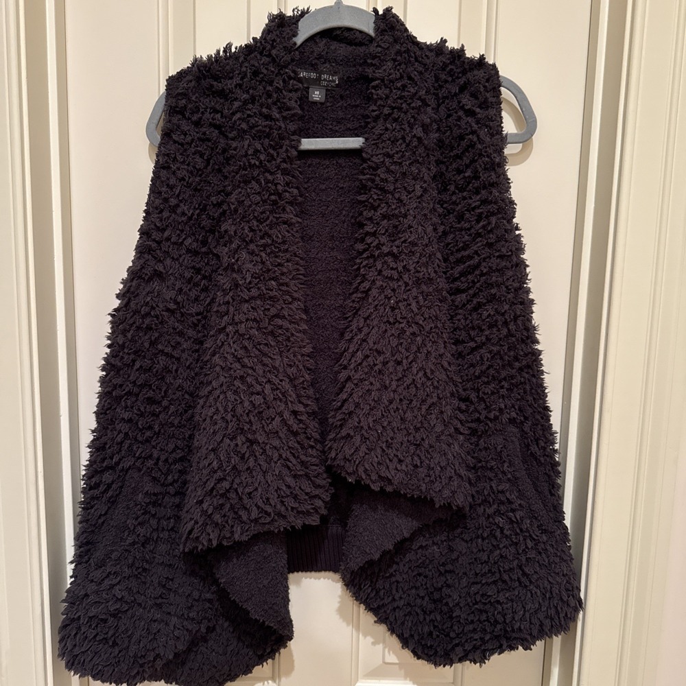 Barefoot Dreams Cozychic Loop Fringe Cascading Vest Carbon Dark Gray Size XS